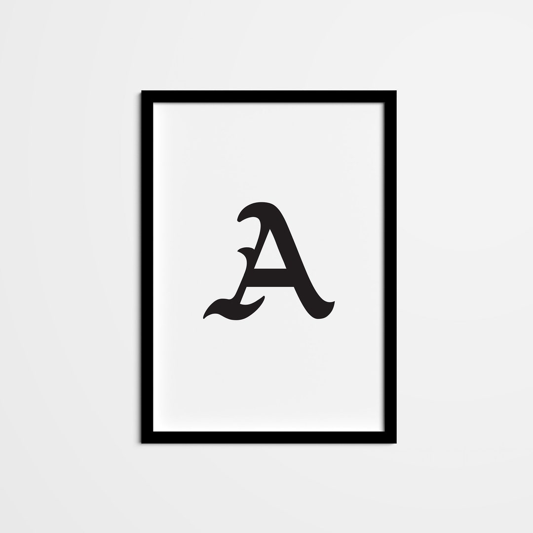 Alphabet Letter A Monogram Initial Wall Art, Minimalist Typography Wall