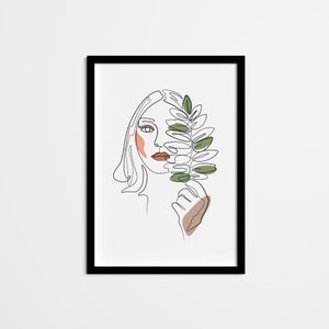 Abstrakte Frau Gesicht Linie Zeichnung, sofortiger Download, Minimal One Line Kunstdruck, Boho-Wand-Dekor