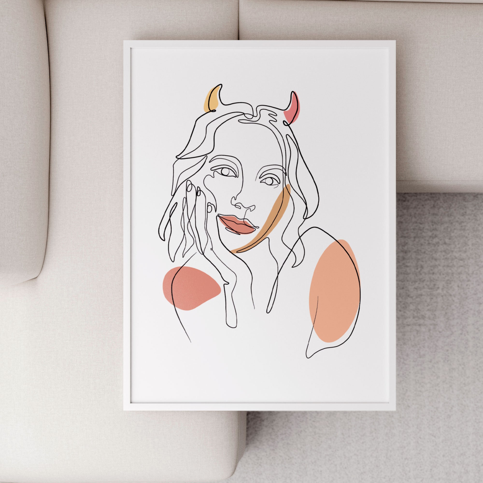 Minimalist Devil Woman Line Art Print, Scandinavian Home Decor (digital ...