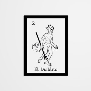 Abstract El Diablito Mexican Bingo Wall Decor, Mexican Loteria Home Decor, Black & White Wall Art for living room, bedroom, kitchen, office