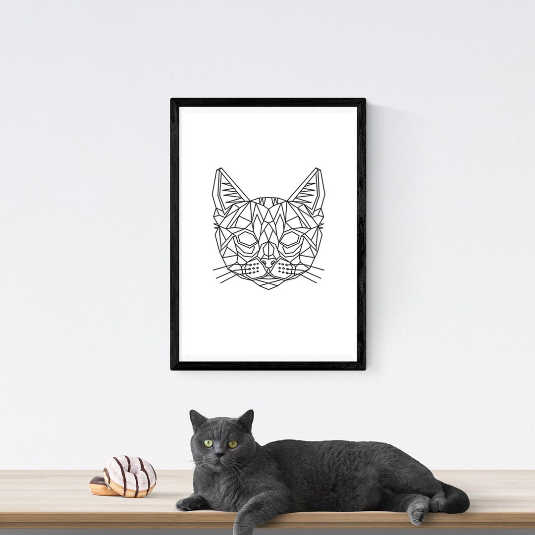 Geometric Cat Wall Art Kitty Wall Art Print Cat Lover Wall Etsy
