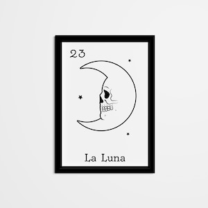 Abstract La Luna Mexican Bingo Wall Decor, Mexican Loteria Home Decor, Black & White Wall Art for living room, bedroom, kitchen, office