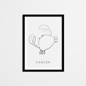 Abstract Cancer Line Art Drawing, Horoscope Wall Art, Zodiac Sign Printable Wall Art, Astrology Poster for bedroom kitchen office