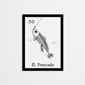 Abstract El Pescado Mexican Bingo Wall Decor, Mexican Loteria Home Decor, Black & White Wall Art for living room, bedroom, kitchen, office