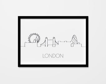Abstract London Skyline Line Art Wall Gallery Poster, Black & White Scandinavian Home Decor for Living Room, Bedroom, Kitchen