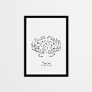 Cancer Geometric Art Print, Horoscope Home Decor, Zodiac Sign Printable Wall Art, Astrology Poster,  Geometric Line Art Gallery Decor