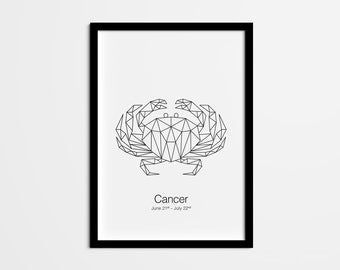 Lámina geométrica del zodiaco Cáncer, decoración del horóscopo (descarga digital)