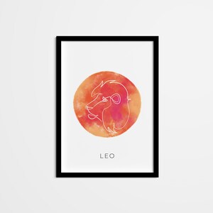 Abstract Leo Line Art Drawing, Horoscope Wall Art, Zodiac Sign Printable Wall Art, Neutral Astrology Poster for bedroom kitchen office