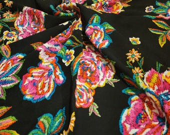Rayon challis floral print fabric by the yard