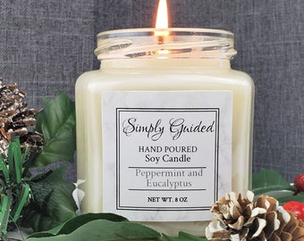 Soy Candle Peppermint and Eucalyptus 8oz Hex Jar