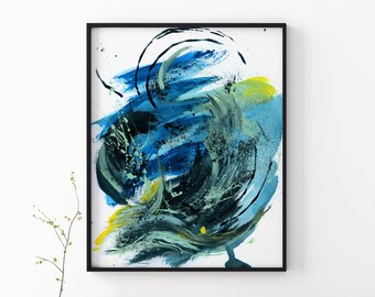 Abstract Blue Green Printable Wall Art, Watercolor Acrylic Painting, Ocean Waves Sea Print, Downloadable Art