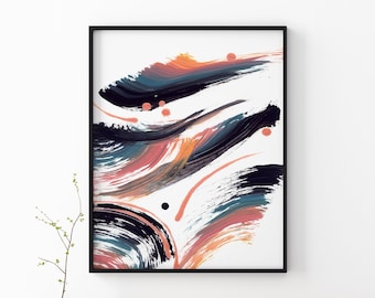 Blue and Blush Pink Printable Art, Acrylic Painting, Abstract Art Print, Minimalist Wall Art, Downloadable Art Print