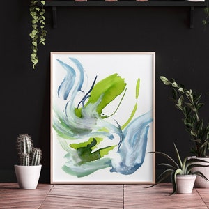 Blau Grün Zen abstrakte Kunst, Aqua druckbare Aquarellmalerei, moderne Kunstdruck, druckbare Wandkunst, herunterladbare Kunstdruck