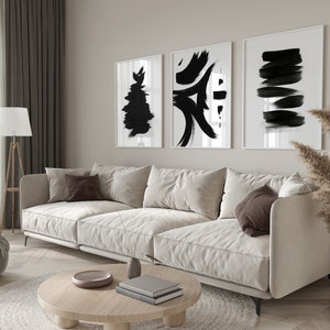 Zen Black and White Prints, Abstract Paintings, Printable 3 Piece Wall Art Set, Feng Shui Decor, Minimalist Art, Downloadable Art Prints