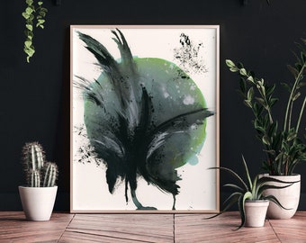 Blue Green Abstract Wall Art, Printable Watercolor Painting, Modern Abstract Art, Digital Download