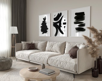 Zen Black and White Prints, Abstract Paintings, Printable 3 Piece Wall Art Set, Feng Shui Decor, Minimalist Art, Downloadable Art Prints