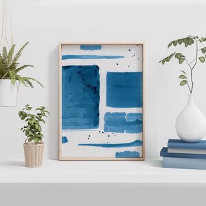Modern Blue Abstract Art, Printable Watercolor Painting, Minimalist Decor, Downloadable Art Print