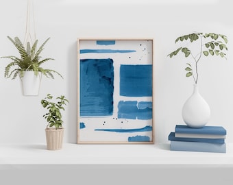 Modern Blue Abstract Art, Printable Watercolor Painting, Minimalist Decor, Downloadable Art Print