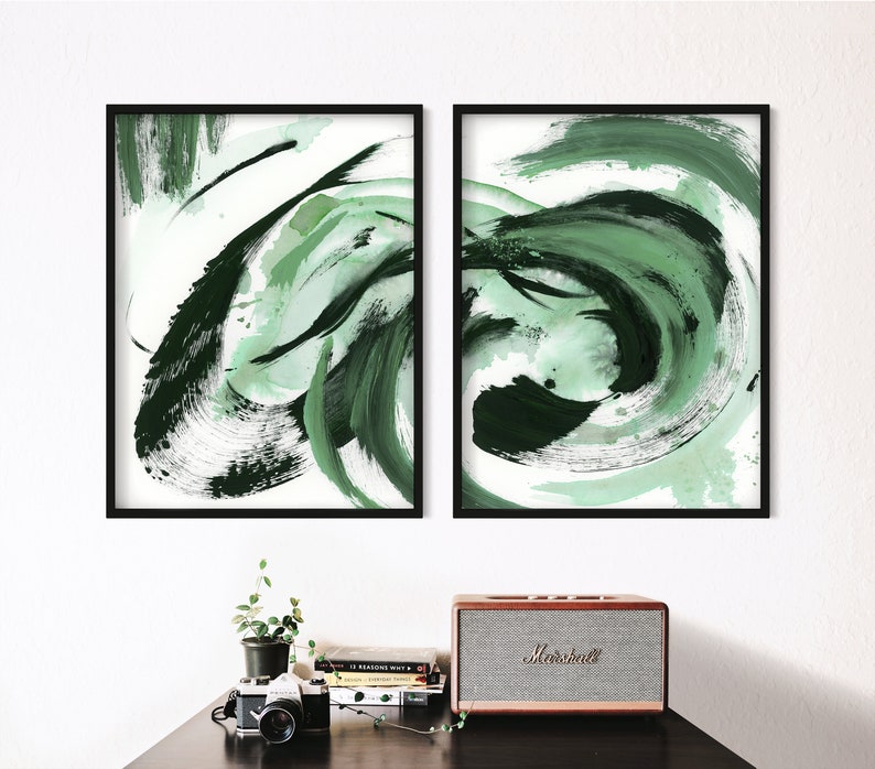 Green Abstract Art Prints Printable Wall Art Watercolor Etsy