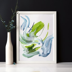 Blue Green Zen Abstract Art, Aqua Printable Watercolor Painting, Modern ...