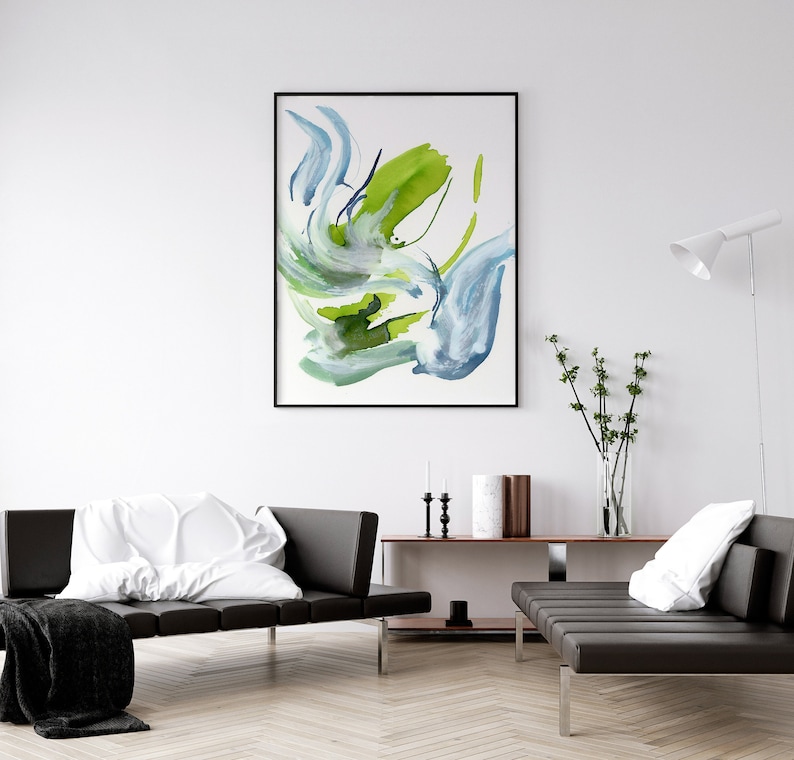 Blue Green Zen Abstract Art Aqua Printable Watercolor - Etsy