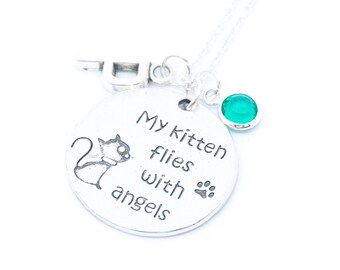 Cat Memorial Necklace Pet Memorial Remembrance Cat My Kitty Flies With Angels Colgante Cat Collar Pérdida de Joyas Cat Memory Necklace Kitty