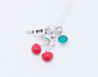 Collana Con Ciondolo A Ciliegia Nera - Design Boho Vintage Con Alamari, Argentea