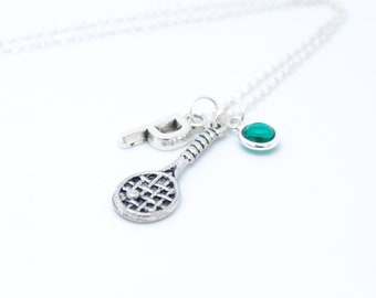 Tennis Racket Necklace W/ Birthstone Tennis Jewelry Tennis Necklace Sterling Silver Tennis player gift Sports jewelry Tennis Sports Necklace