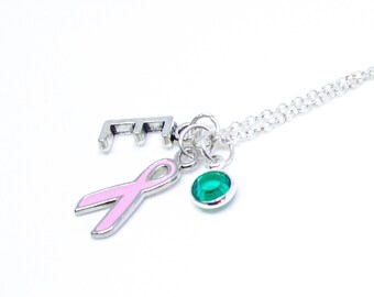 Pink Ribbon Necklace Inspirational Cancer Survivor Gift Cancer gifts Cancer Awareness Jewelry Pink Ribbon Charm Hope Courage Support Love