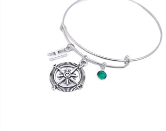 Compass Bracelet Traveller Gift Holiday Bracelet Compass Jewelry Travel Jewelry Nautical Compass Jewelry Personalized Compass Bangle Hiking