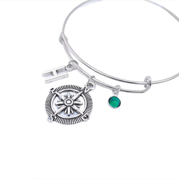 Compass Bracelet Traveller Gift Holiday Bracelet Compass Jewelry Travel Jewelry Nautical Compass Jewelry Personalized Compass Bangle Hiking