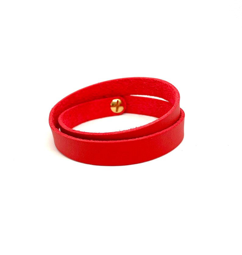 Red Leather Bracelet Minimalist style Double Bracelet Leather Jewelry Wrap Leather Cuff Bracelet for Women Unisex Bracelet Gift for women image 3