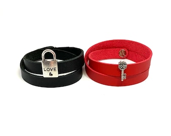 Pulseras de cuero para parejas con diseño de candado y llave, regalo de aniversario.