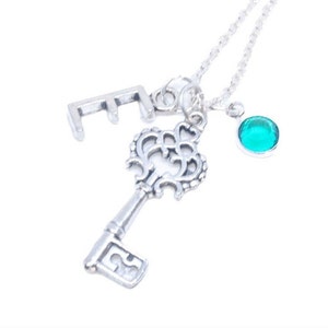 Skeleton Key necklace Vintage Key Necklace Key To My Heart Key Jewelry Boho Necklace Key pendant necklace Personalized initial necklace Gift
