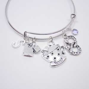 Tea Bracelet Tea Time Charm Bracelet Tea Lover Bracelet Pretzel bracelet Teapot charm Tea Jewelry Yummy jewelry Cup tea bangle Tea cup charm