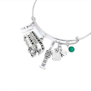 Tea Charm Bracelet London Charm Bracelet England Charm Bracelet Big Ben Charm Double Decker Bus Britain themed bracelet UK London jewelry