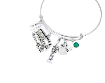 Tea Charm Bracelet London Charm Bracelet England Charm Bracelet Big Ben Charm Double Decker Bus Britain themed bracelet UK London jewelry
