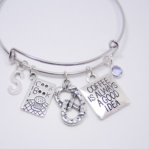 Cookery Charm Armband Kaffee Charm Armband Kaffee Armreif Cookbook Armreif Brezel Armband Bagel Armband Bagel Schmuck Essen Schmuck Yummy