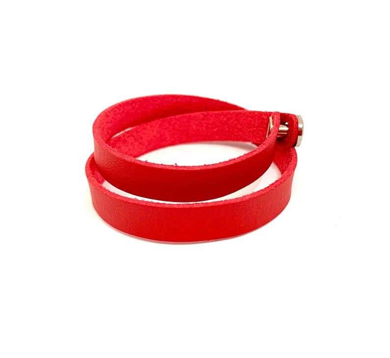 Red Leather Bracelet Minimalist style Double Bracelet Leather Jewelry Wrap Bracelet Bracelet for Women Unisex Bracelet Cuff Bracelet Gift image 2