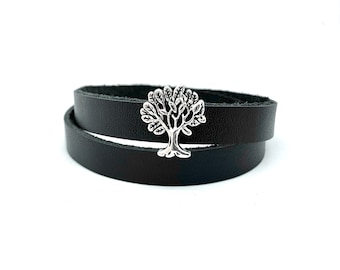 Pulsera árbol de la vida Pulsera árbol genealógico Pulsera de cuero Pulsera Unisex Pulsera doble Pulsera envoltura de cuero Estilo minimalista Regalo amor