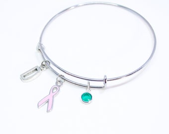 Cancer Survivor Bracelet Breast Cancer Bracelet Gift Cancer Awareness Bangle Jewelry Pink Ribbon Charm Sign Hope Courage Inspirational gift