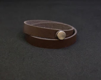 Brown Leather Double Wrap Bracelet, Minimalist Jewelry, Adjustable Fit