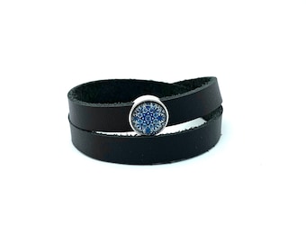 Mandala Läderarmband Minimalistisk Mandala-smycken Lädersmycken Armband med bild Dubbelt armband Omlottarmband Manschettarmband