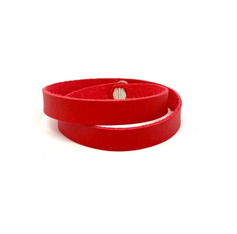 Red Leather Bracelet Minimalist style Double Bracelet Leather Jewelry Wrap Bracelet Bracelet for Women Unisex Bracelet Cuff Bracelet Gift image 3