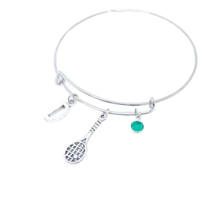 Tennis Racket Bracelet W/ Birthstone Tennis Bangle Bracelet Sports Jewelry Gift for Tennis Player Tennis Coach Sport Gift for tennis players