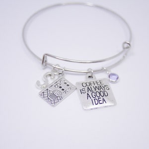 Coffee Bracelet Personalized Coffee Jewelry Cookbook Bangle Coffee Bangle Coffee Themed Gifts Coffee Lover Gift Coffee Charm Chef jewelry