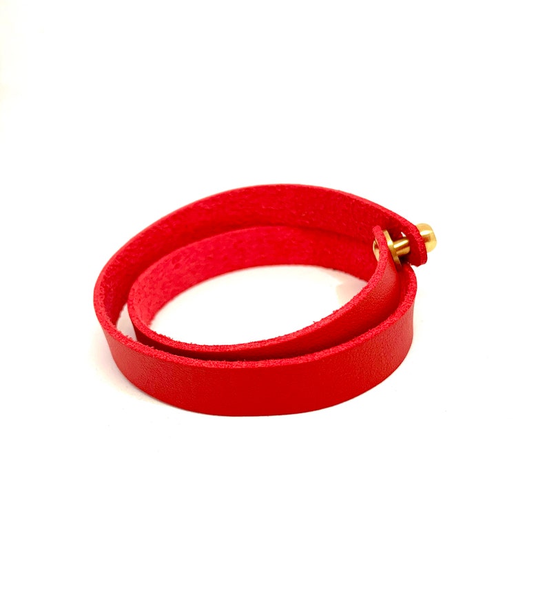 Red Leather Bracelet Minimalist style Double Bracelet Leather Jewelry Wrap Leather Cuff Bracelet for Women Unisex Bracelet Gift for women image 2