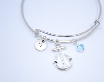 Anchor Bangle Bracelet  Anchor Jewelry Nautical Charm Bangle  Ocean Bracelet Nautical Jewelry Seaman sailor gift Personalized Anchor Bracele