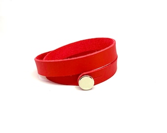 Red Leather Bracelet Minimalist style Double Bracelet Leather Jewelry Wrap Bracelet Bracelet for Women Unisex Bracelet Cuff Bracelet Gift