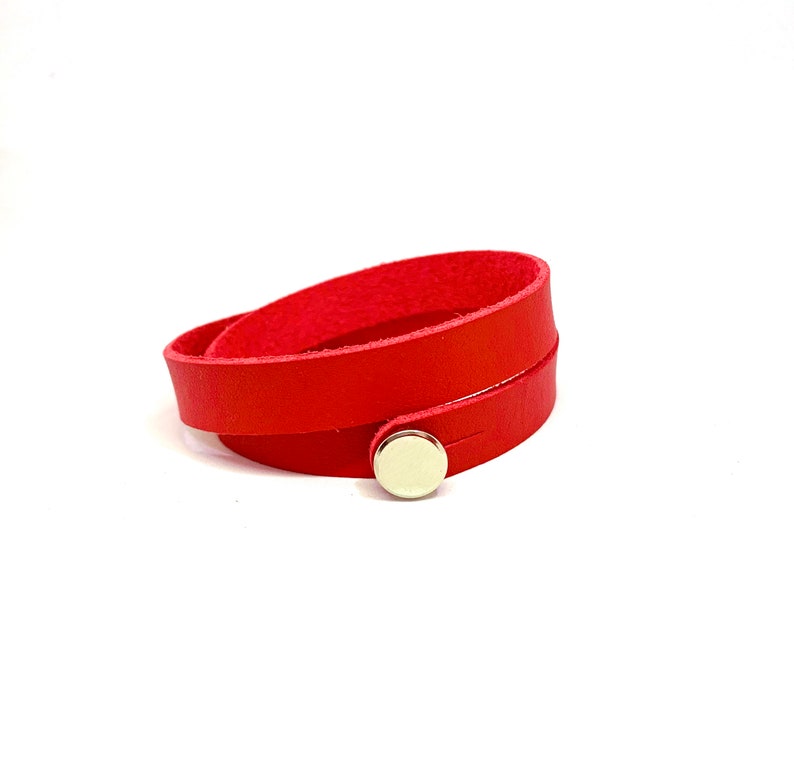 Red Leather Bracelet Minimalist style Double Bracelet Leather Jewelry Wrap Bracelet Bracelet for Women Unisex Bracelet Cuff Bracelet Gift image 1